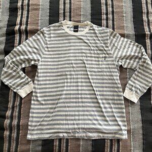 OnlyNY Men's Large Nautical Stripe Pocket Long Sleeve Shirt,  Heather Grey